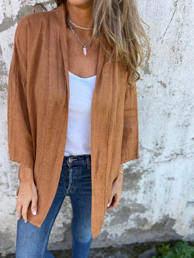 Sweter z lnu z falbankami