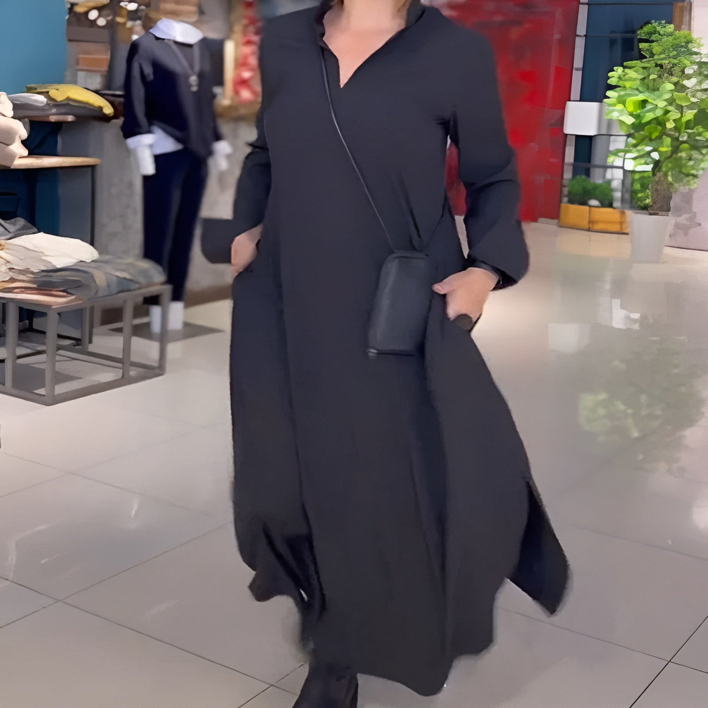 Pelagia | Luźna długa sukienka z rozcięciem