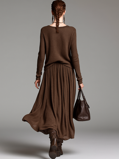 Zestaw Spódnica i Sweter z Okrągłym Dekoltem