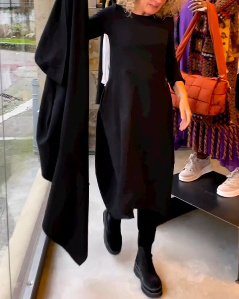 Clara - Czarna sukienka midi z kieszeniami