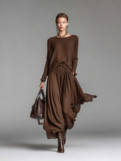 Zestaw Spódnica i Sweter z Okrągłym Dekoltem