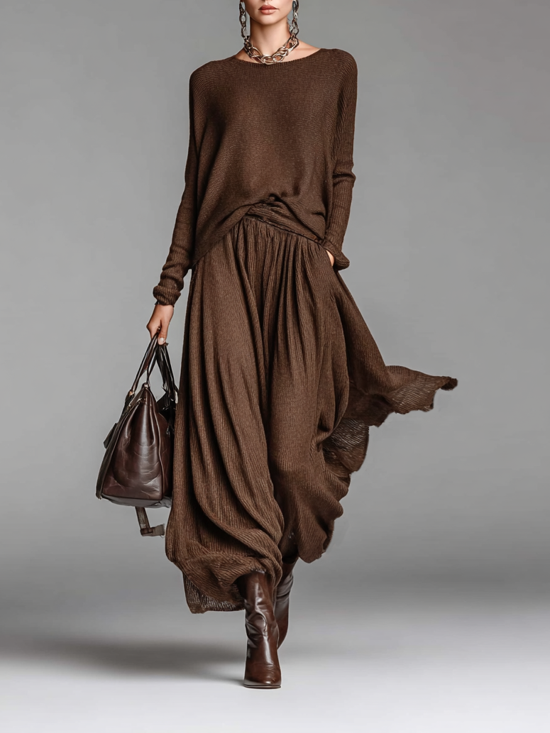 Zestaw Spódnica i Sweter z Okrągłym Dekoltem